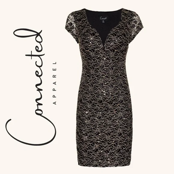connected apparel | Dresses | Connected Apparel Gracie Twotone Gold Sequin Lace  Bodycon Dress | Poshmark